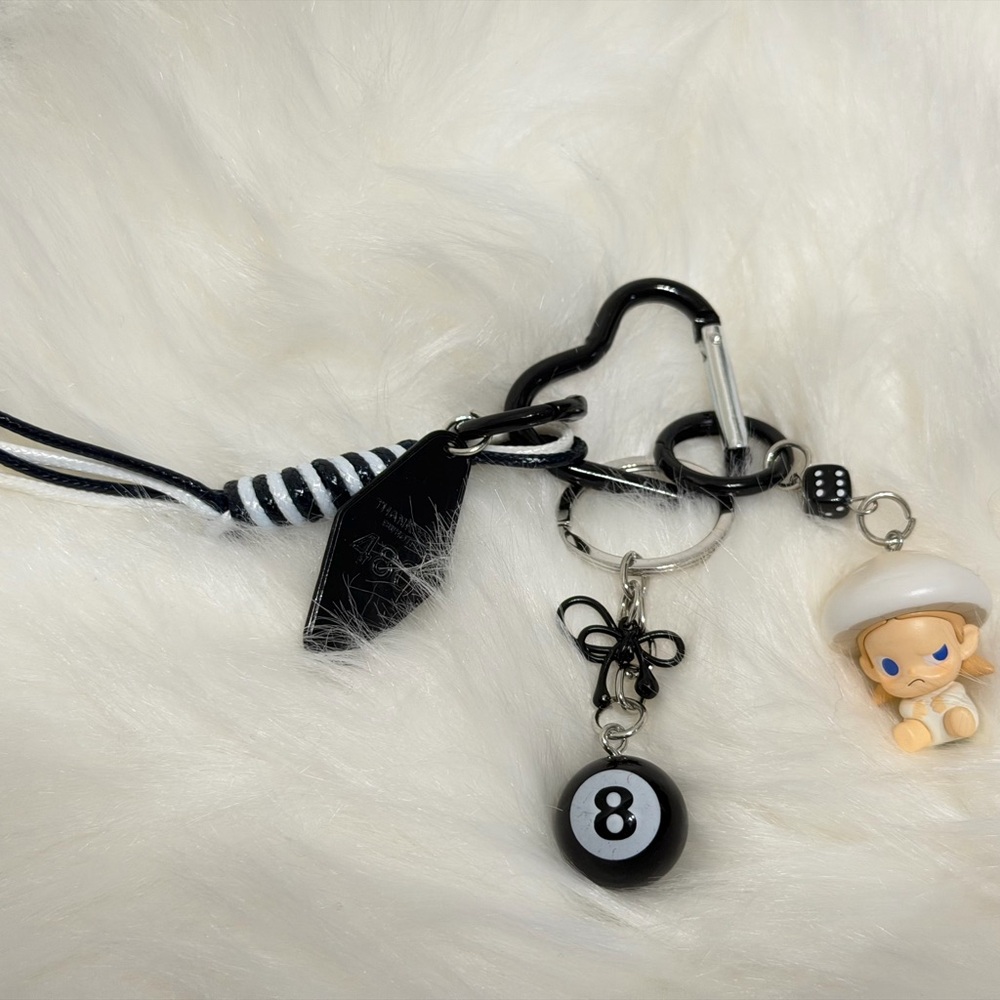 Black and White Keychain with Charms